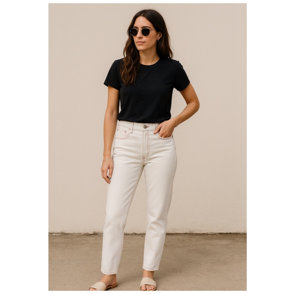 AGOLDE Jamie High Rise Straight Leg White Jeans Size 25 Denim Rainbow Stitching